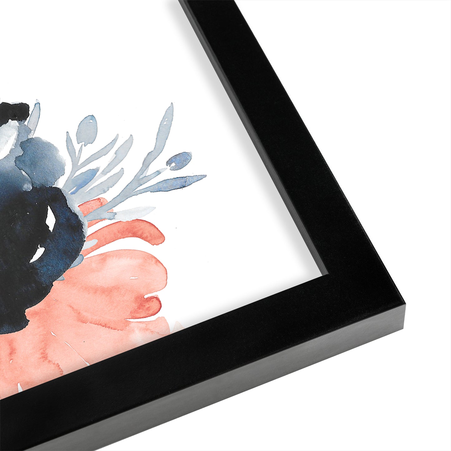 Navy Floral Big On Left By Wall + Wonder - Framed Print