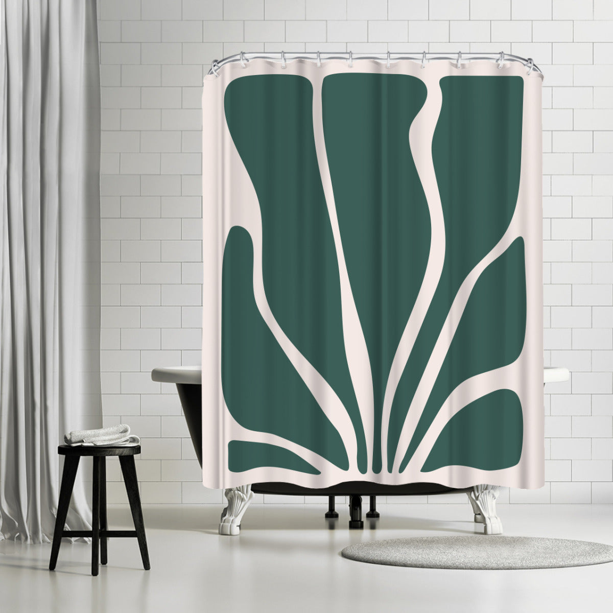 71" x 74" Boho Shower Curtain with 12 Hooks, Abstract Seaweed by Artprink