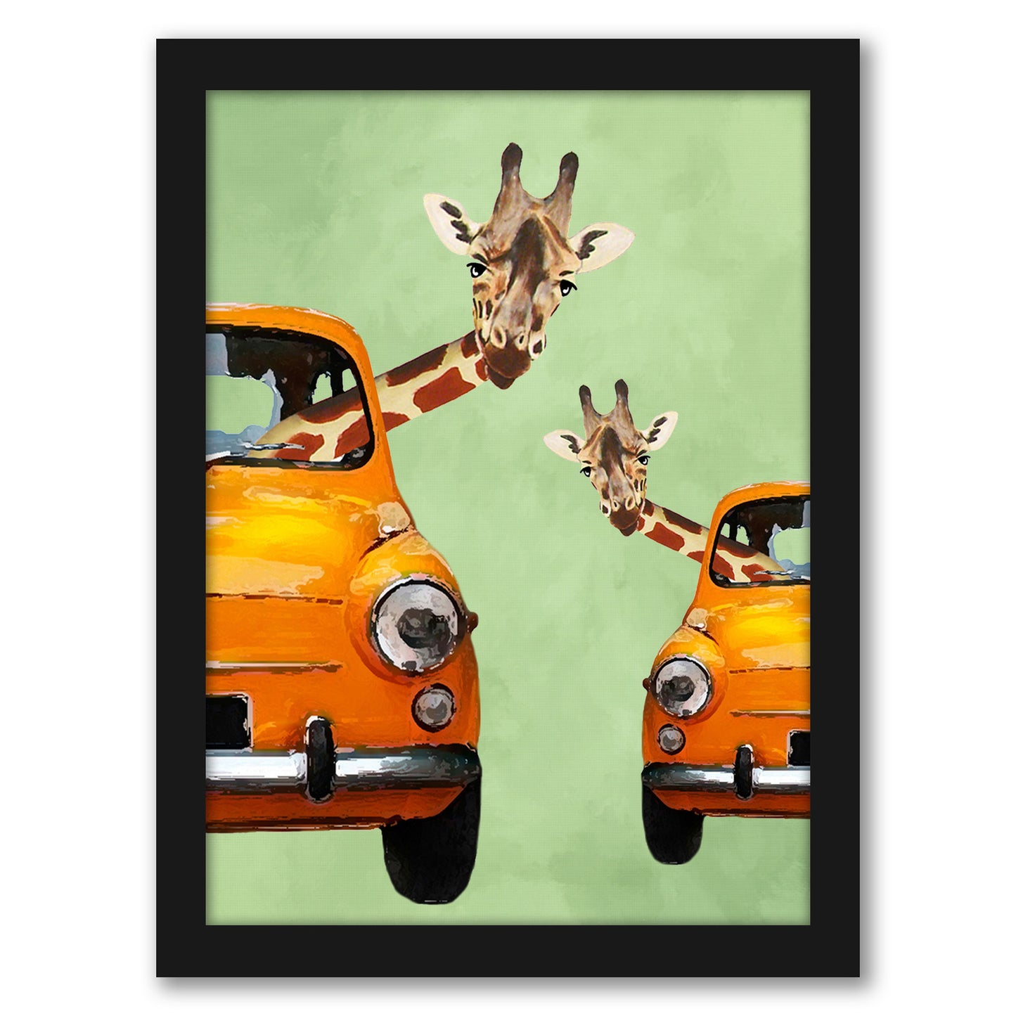 Giraffes In Yellow Cars By Coco De Paris - Framed Print