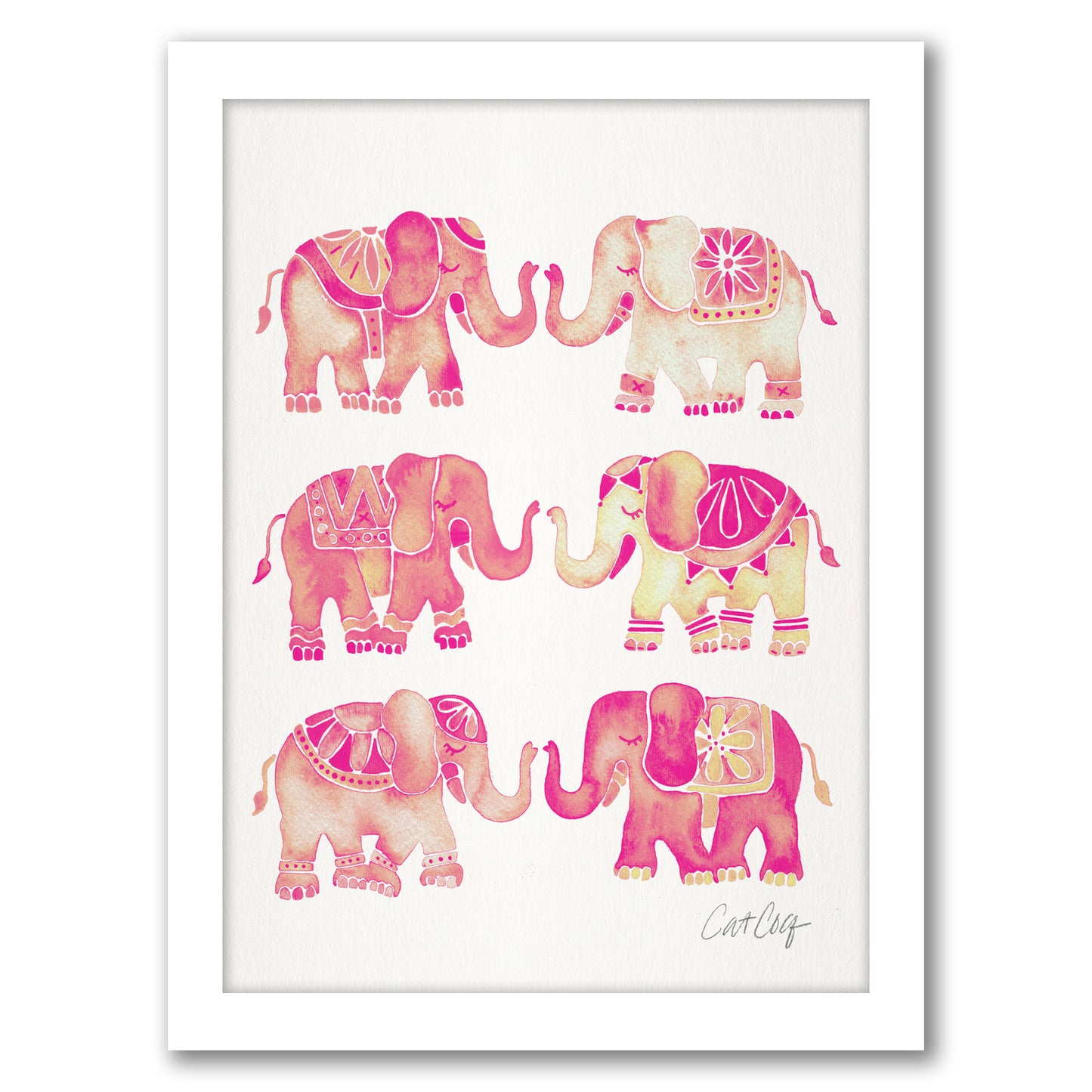 Elephant Collection Pink by Cat Coquillette - Framed Print