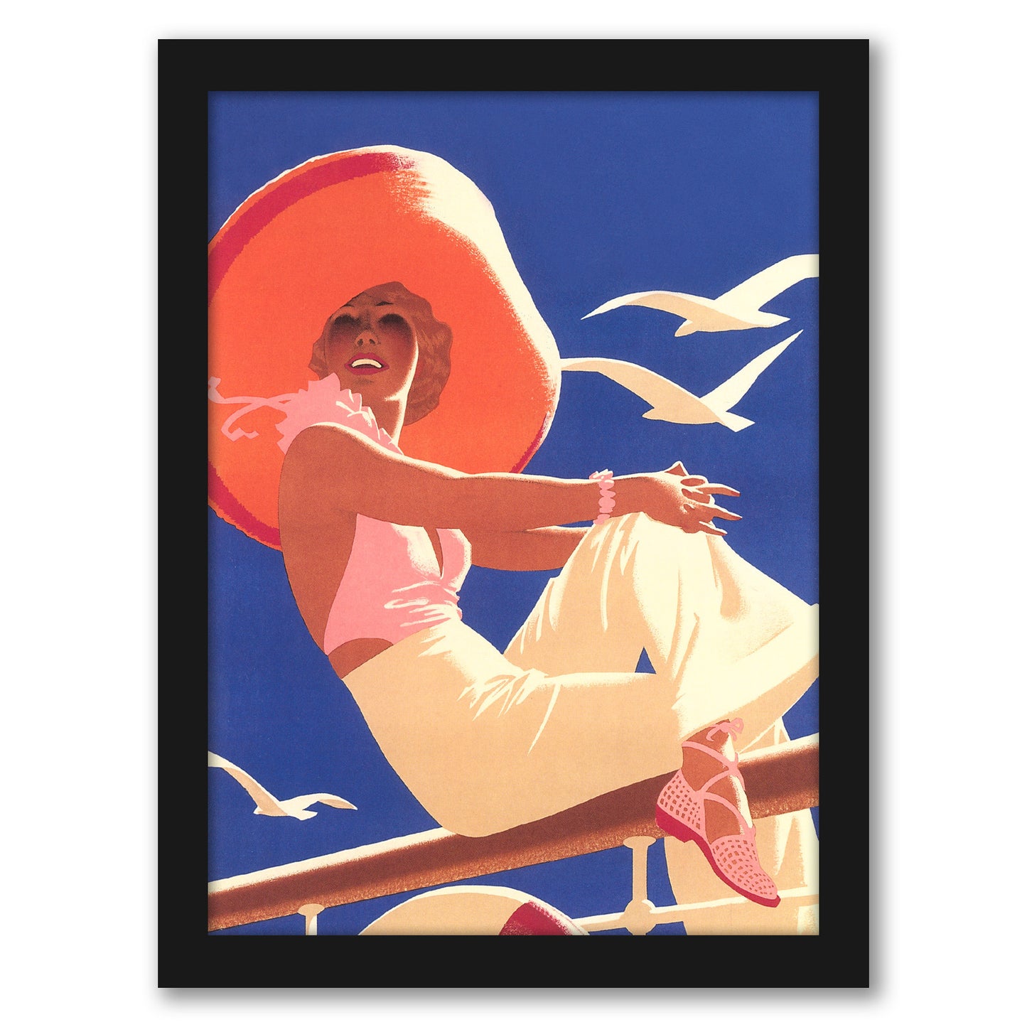 Woman On Ship Rail by Found Image Press - Framed Print