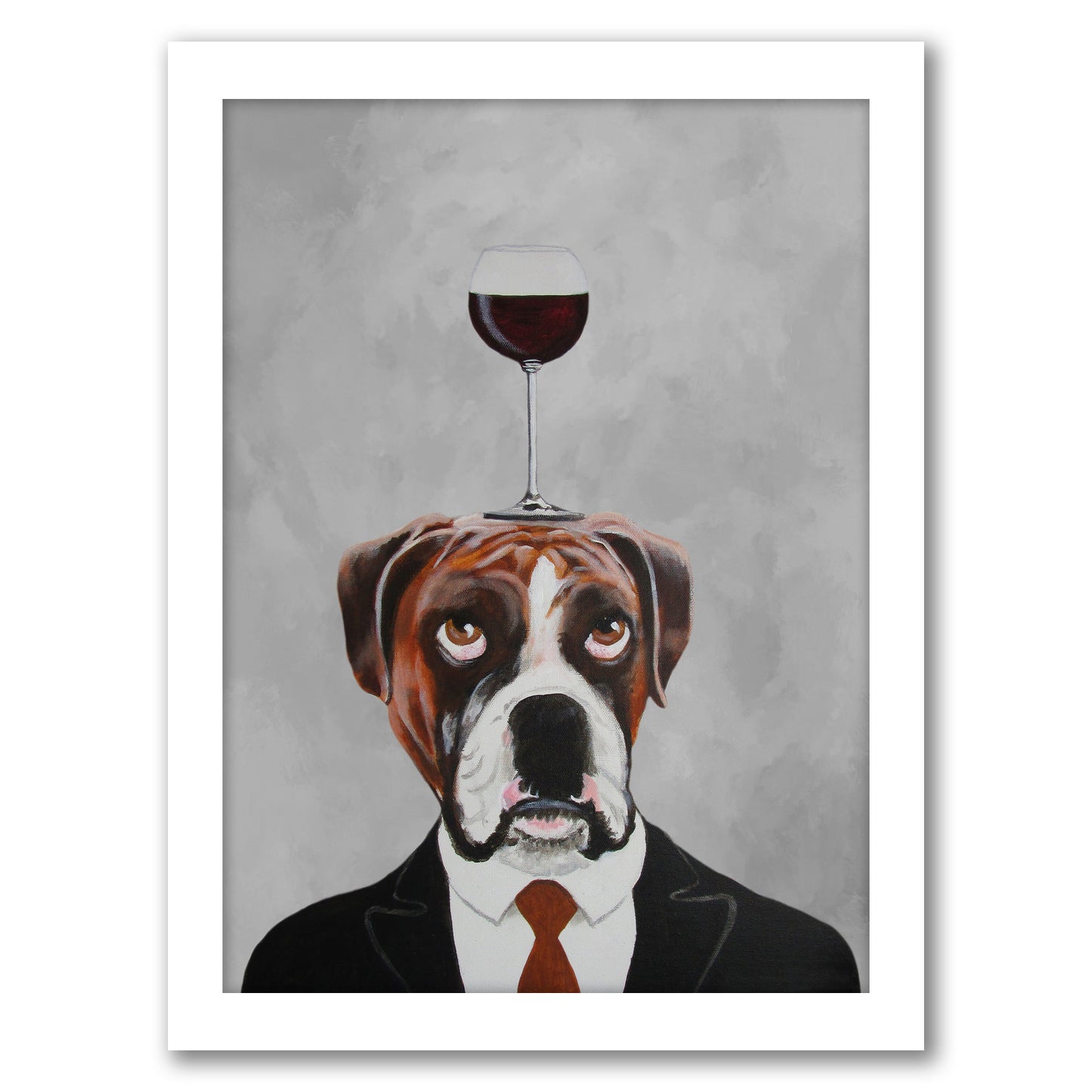 Boxer With Wineglass By Coco De Paris - White Framed Print
