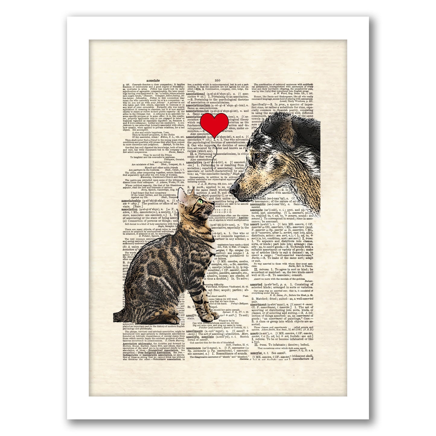 dog-cat love by Matt Dinniman Framed Print
