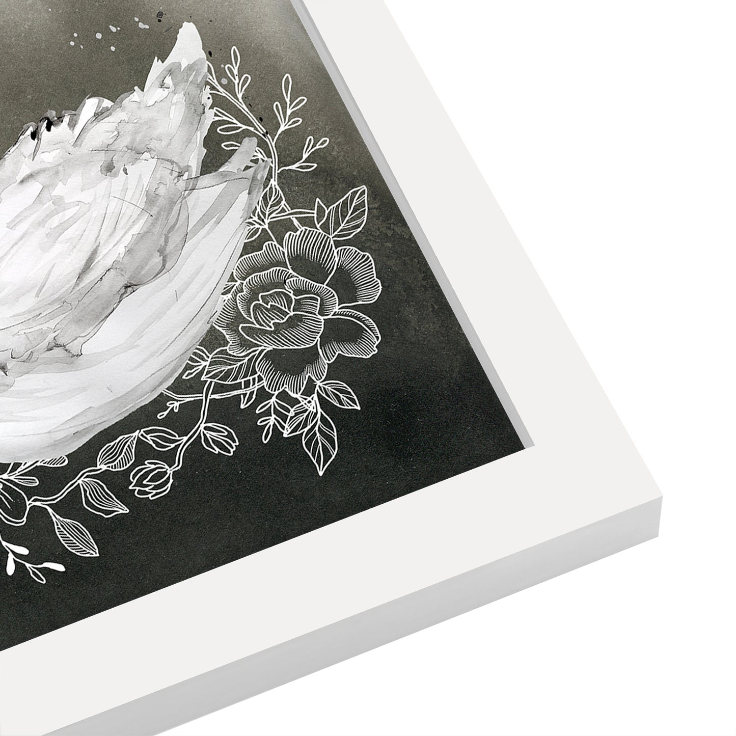 Swan Black Pink Floral By Wall + Wonder - White Framed Print