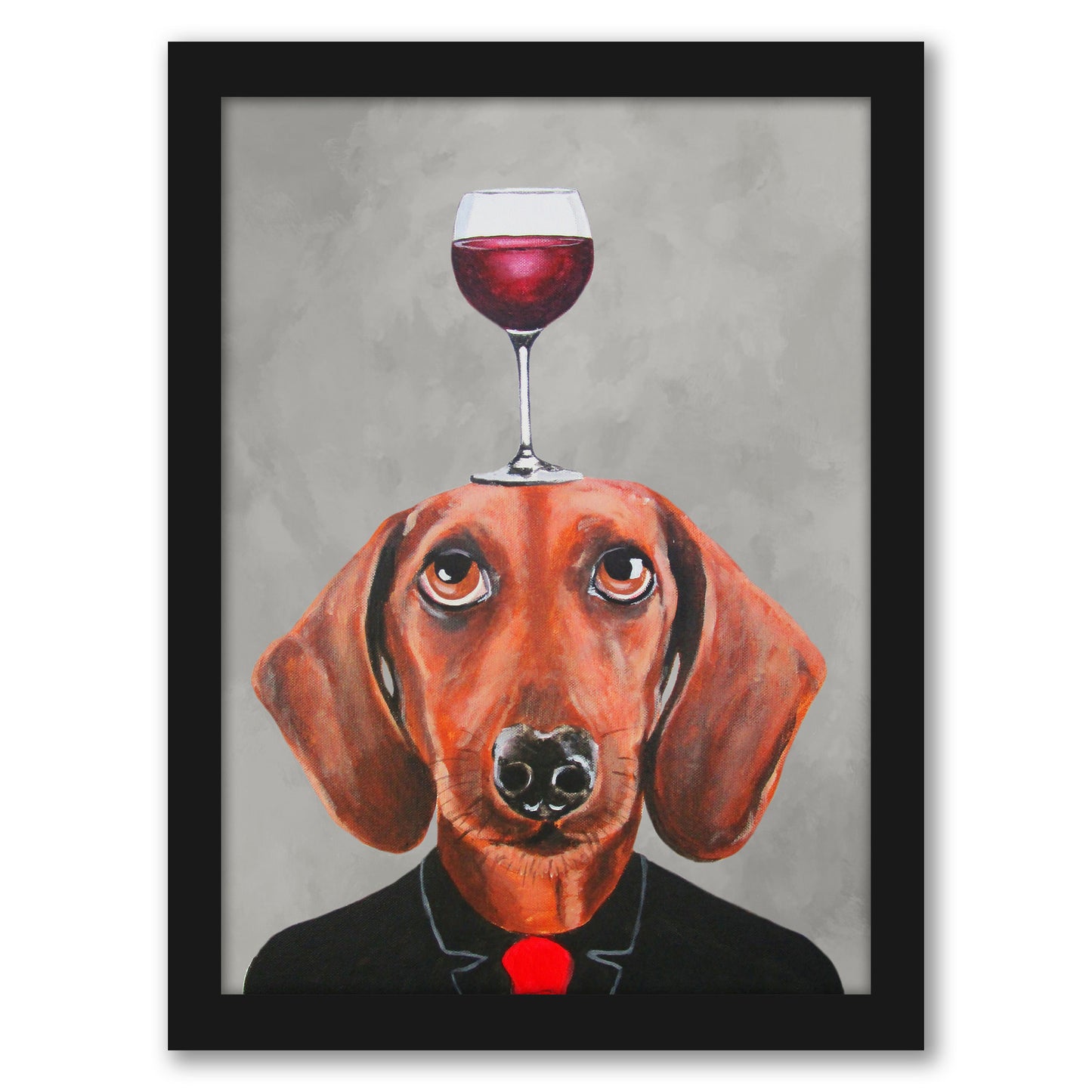 Dachshund With Wineglass By Coco De Paris - Framed Print