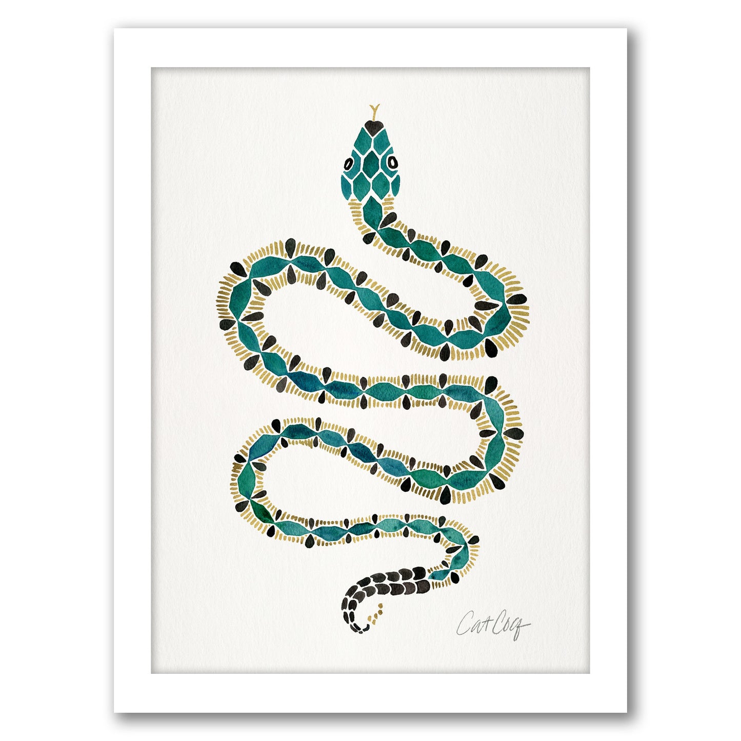 Emerald Gold Serpent by Cat Coquillette - Framed Print