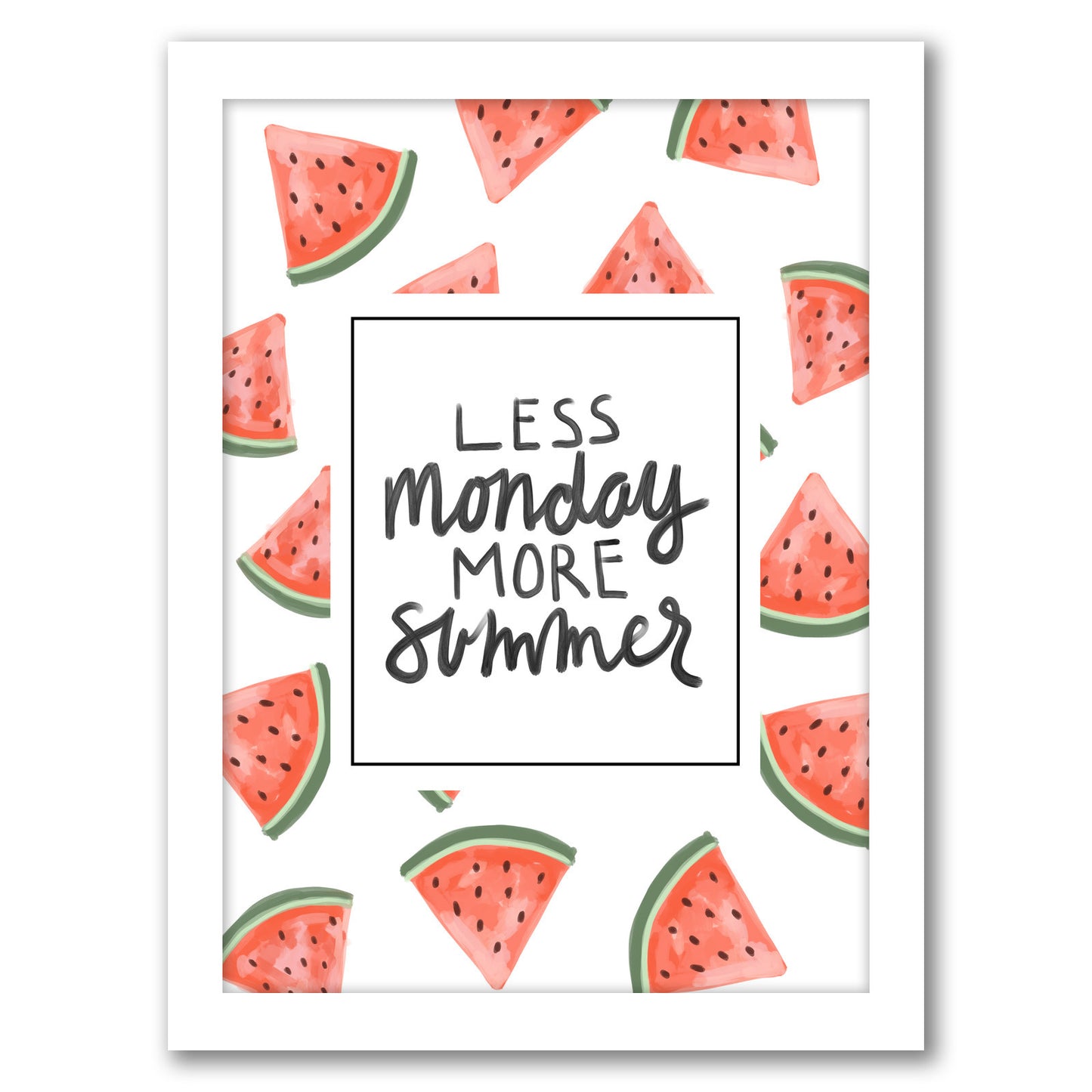 Less Monday More Summer Watermelon Typography by Jetty Home - Framed Print