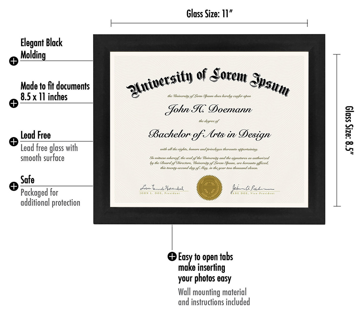 8.5x11 Diploma Frame | Choose Your Color