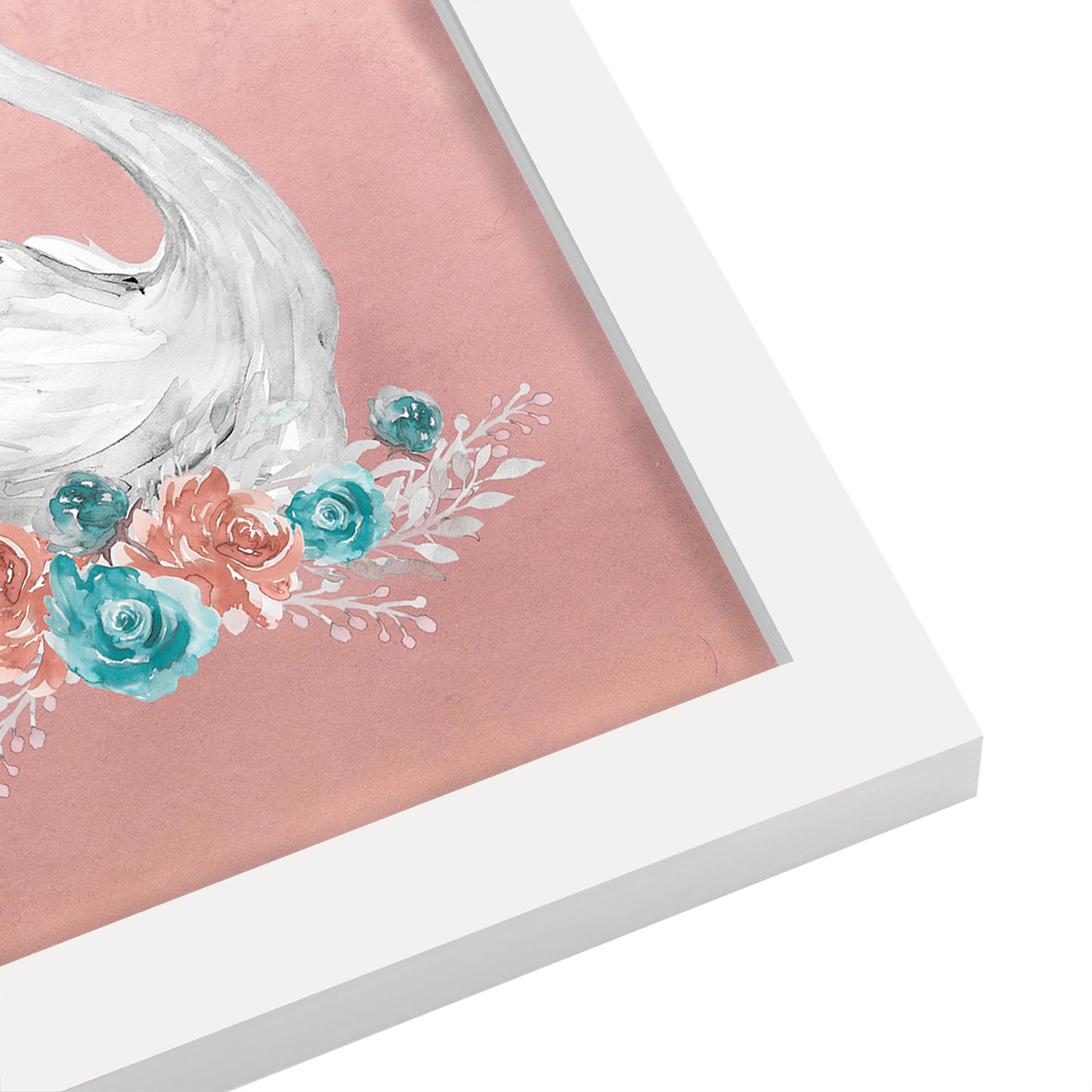 Swan Peach Teal Floral By Wall + Wonder - Framed Print