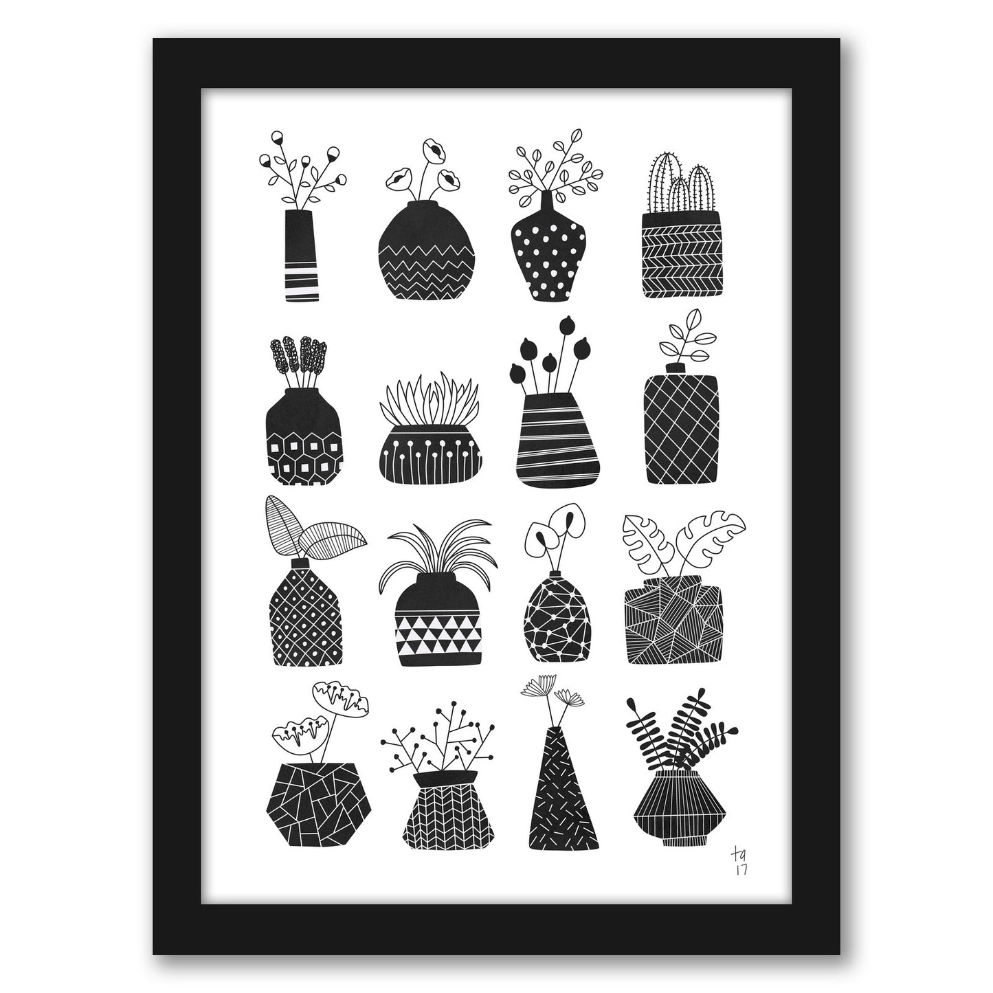 Ornamental Vases Monochrome by Tracie Andrews - Framed Print
