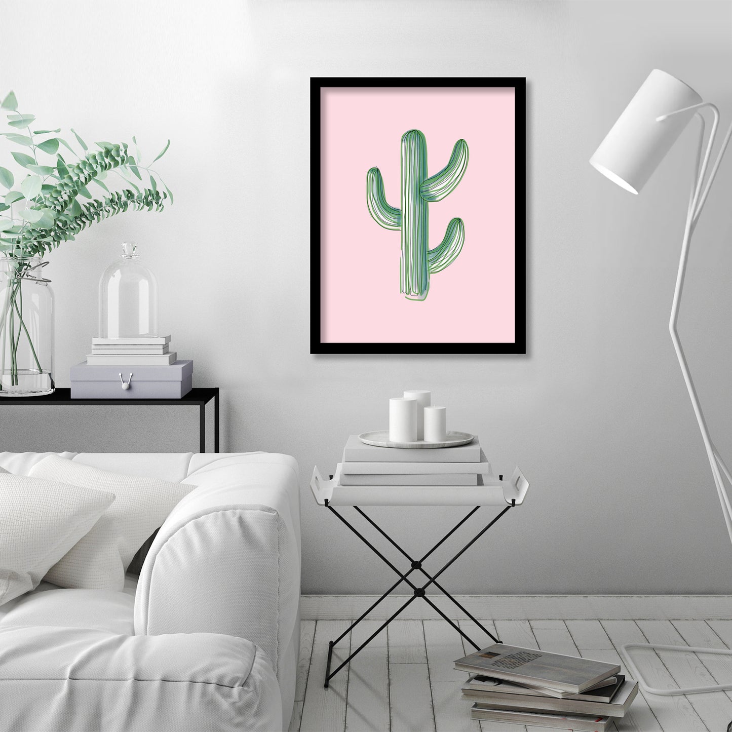 Lonely Cactus On Pink by Emanuela Carratoni - Framed Print