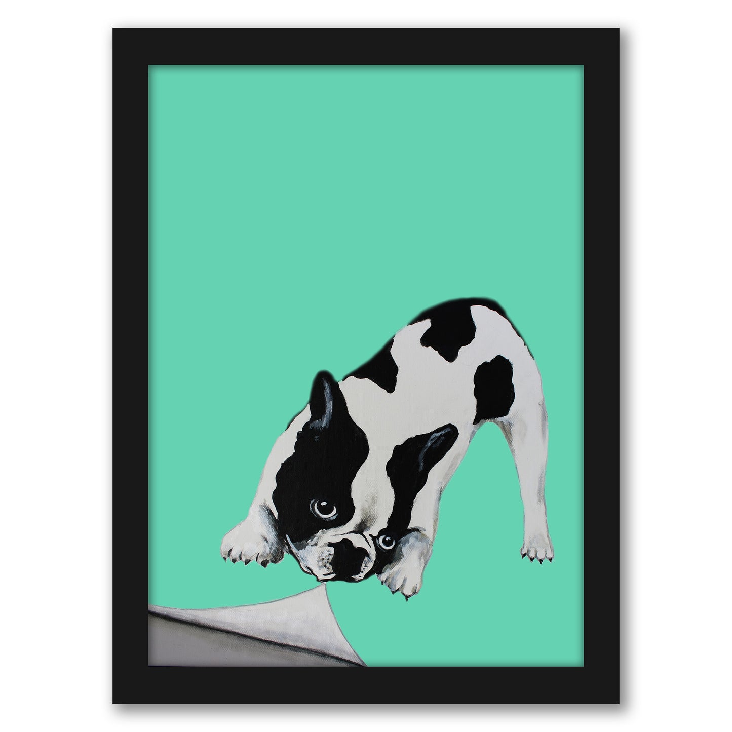 Bulldog Turning Paper By Coco De Paris - Framed Print