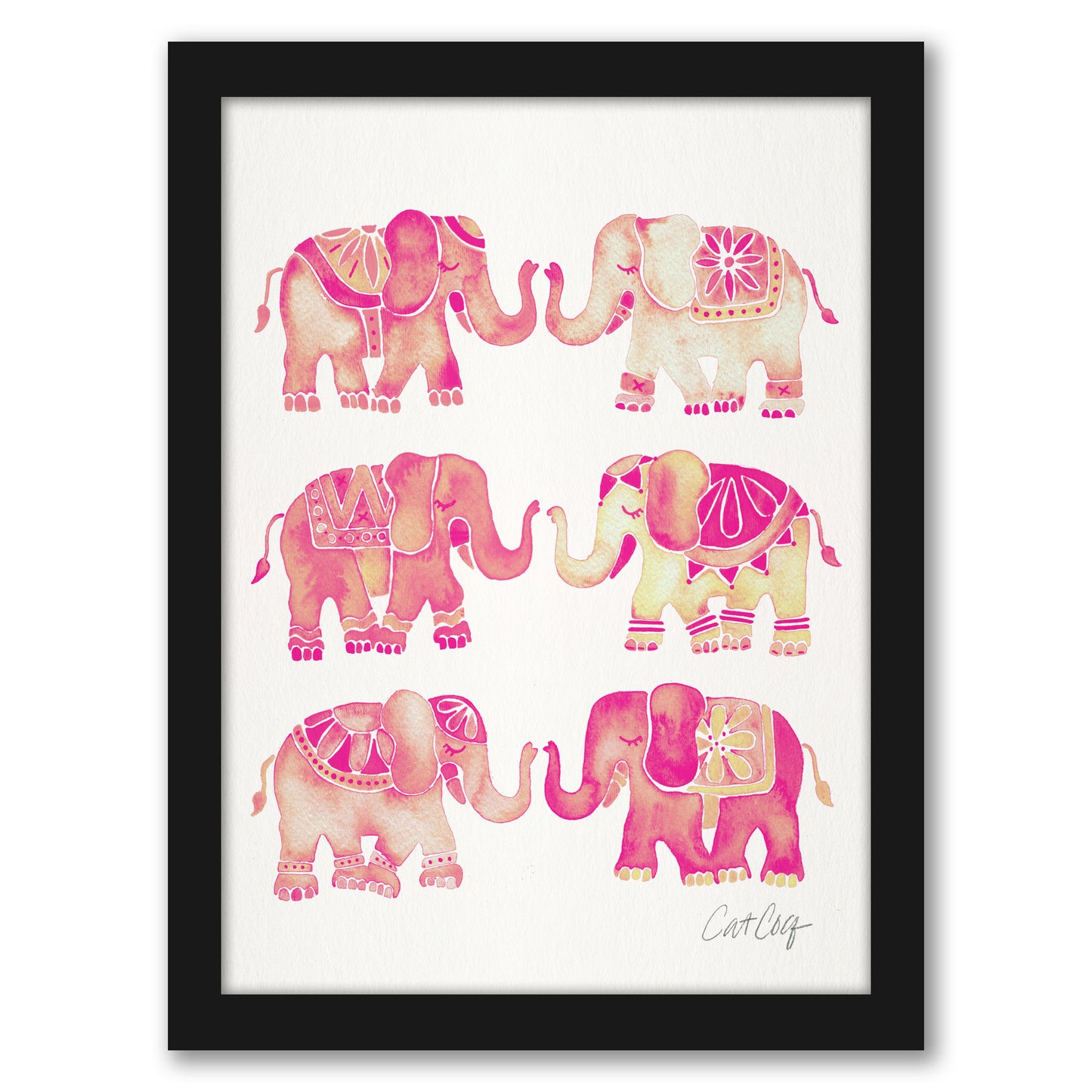 Elephant Collection Pink by Cat Coquillette - Framed Print