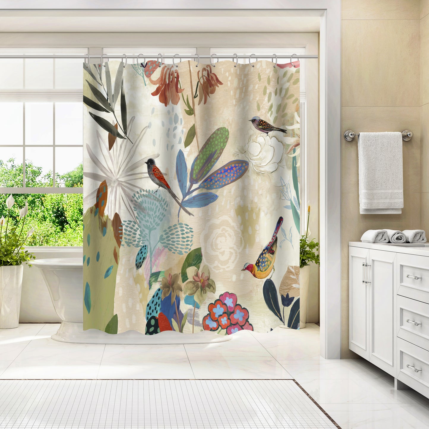 71" x 74" Abstract Shower Curtain with 12 Hooks, Where The Passion Flower Grows I by PI Creative Art