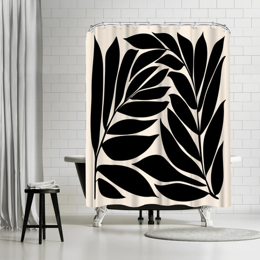 71" x 74" Boho Shower Curtain with 12 Hooks, Black Seagrass Shapes by Modern Tropical