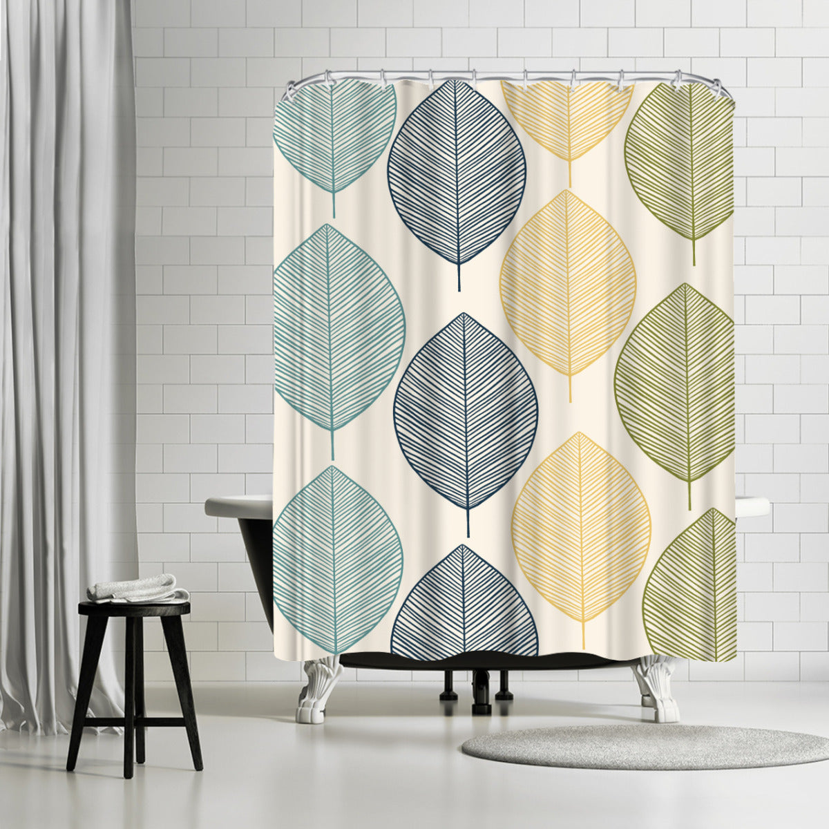 71 x 74 Decorative Shower Curtain with 12 Hooks, Leaves Multicolor b –  Americanflat