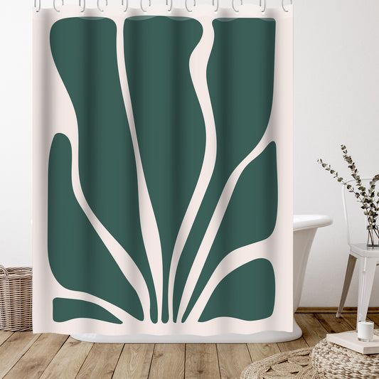 71" x 74" Boho Shower Curtain with 12 Hooks, Abstract Seaweed by Artprink