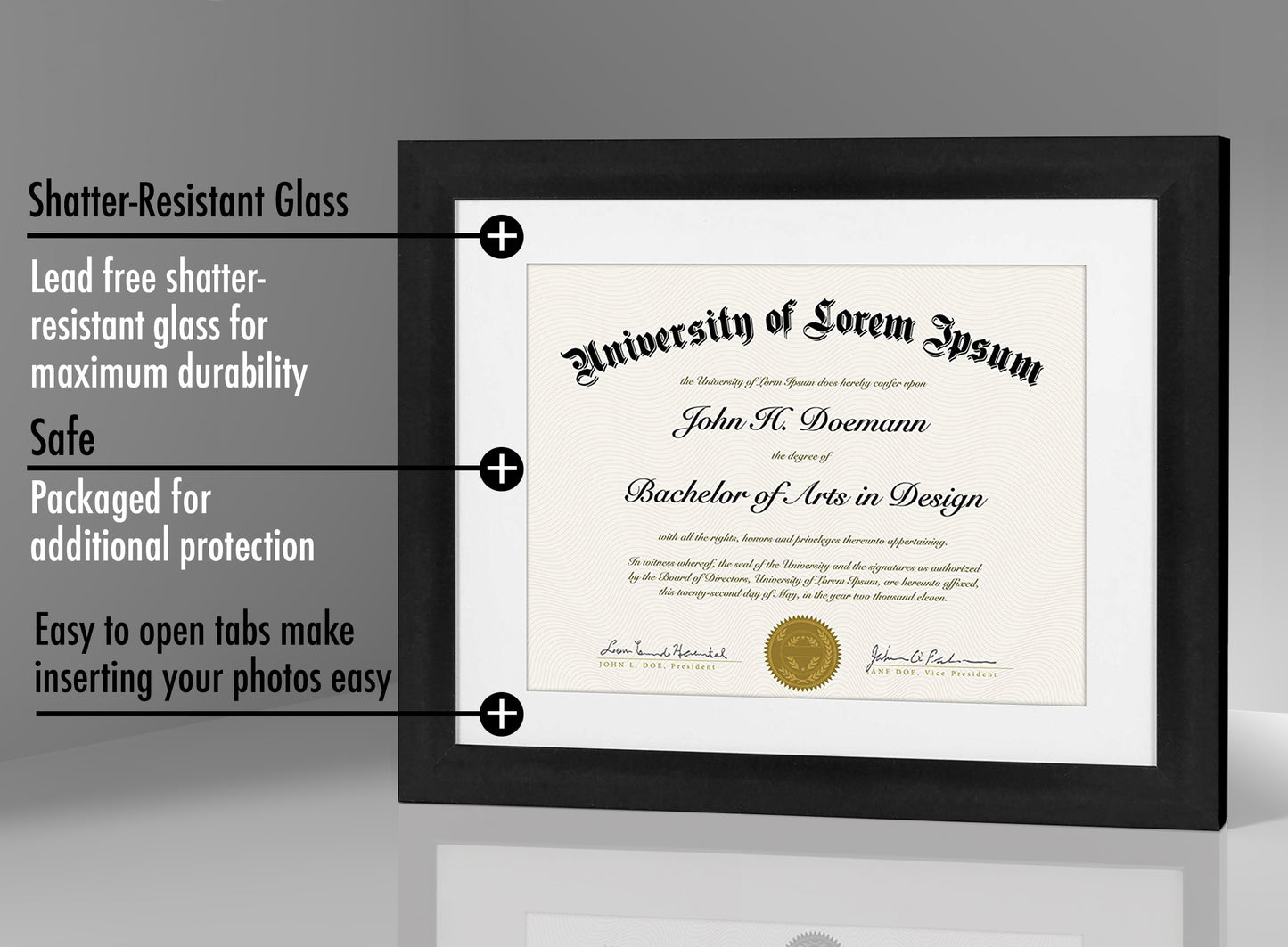 11x14 Diploma Frame with Removable Mat | Choose Color