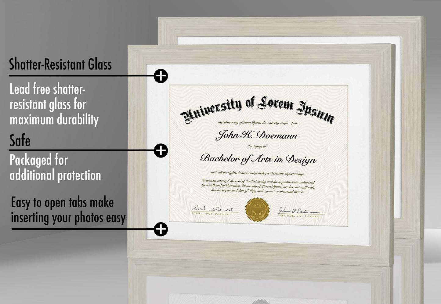 2 Pack - 11x14 Diploma Frame with Removable Mat | Choose Color