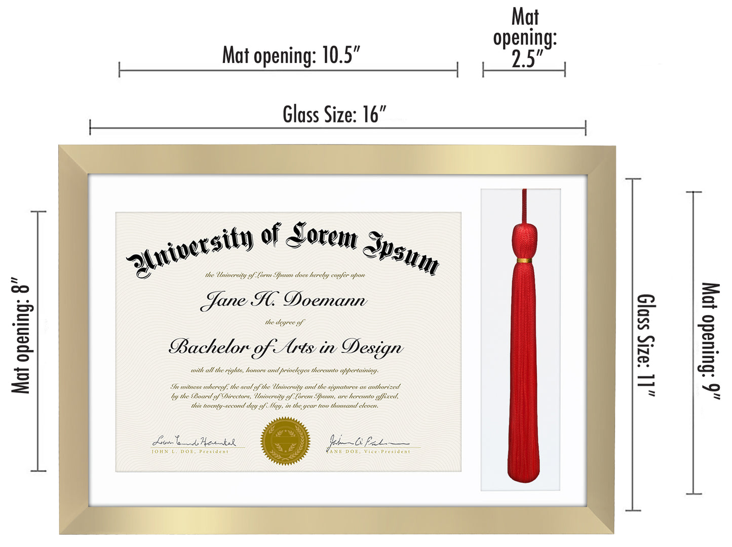 11x16 Diploma Frame with Tassel Display | Legacy Collection