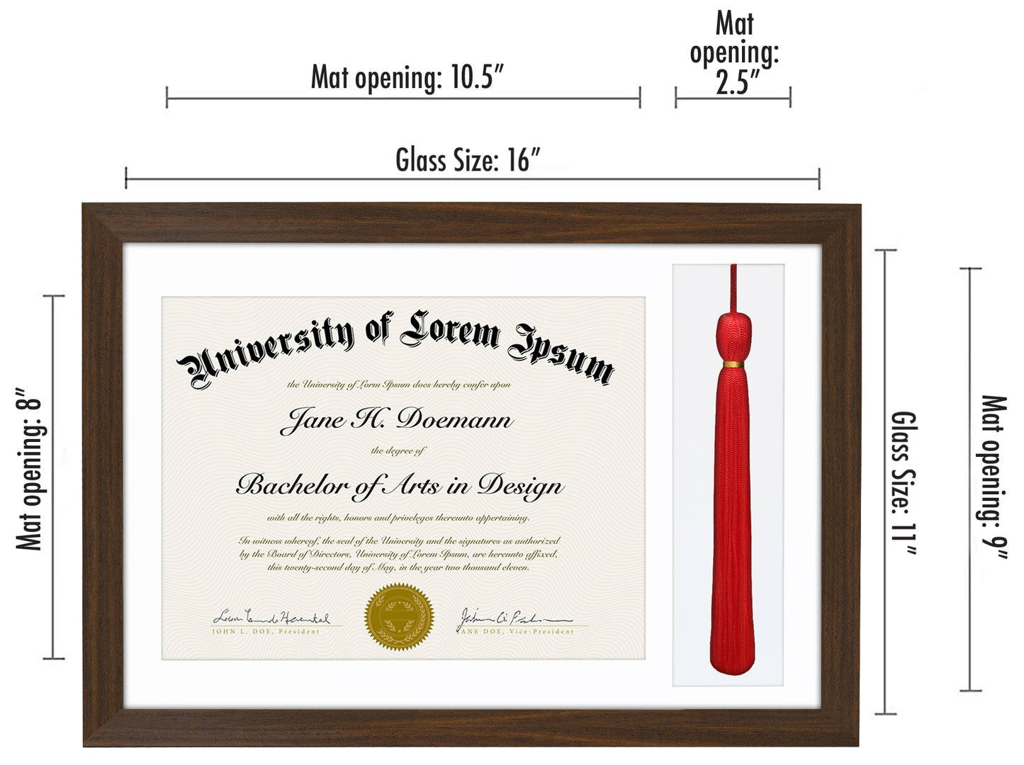 11x16 Diploma Frame with Tassel Display | Legacy Collection