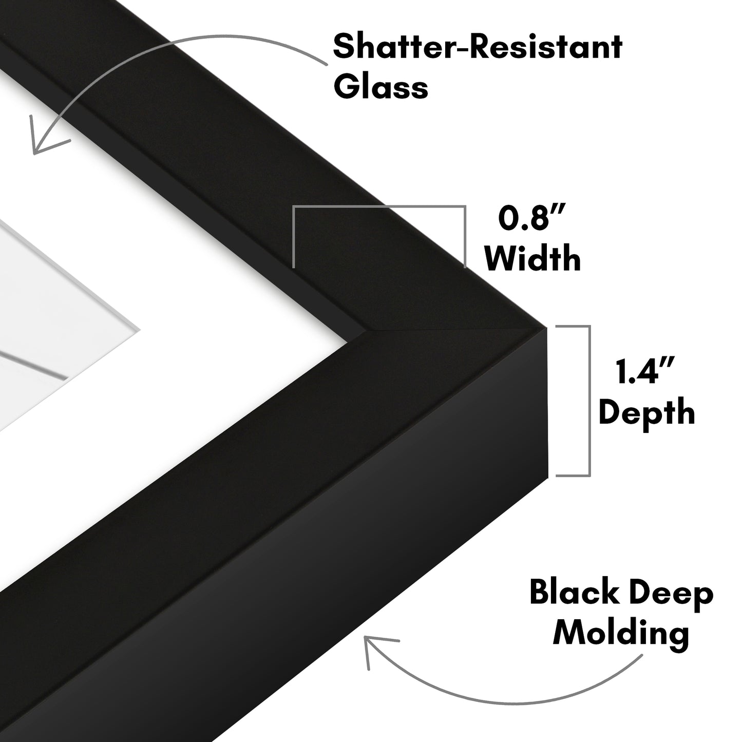 Deep Molding Picture Frame with Mat | Choose Size and Color