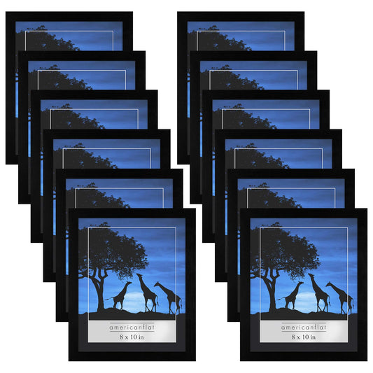 12 Piece Gallery Wall Picture Frame Set in Black - Composite Wood with Polished Plexiglass - Horizontal and Vertical Formats