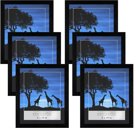 6 Piece Gallery Wall Picture Frame Set in Black - Composite Wood with Polished Plexiglass - Horizontal and Vertical Formats