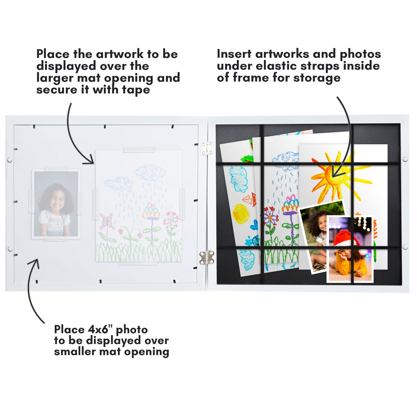 Kids Art Frame with Two Openings | 8.5x11 and 4x6 Picture Frame | Choose Color