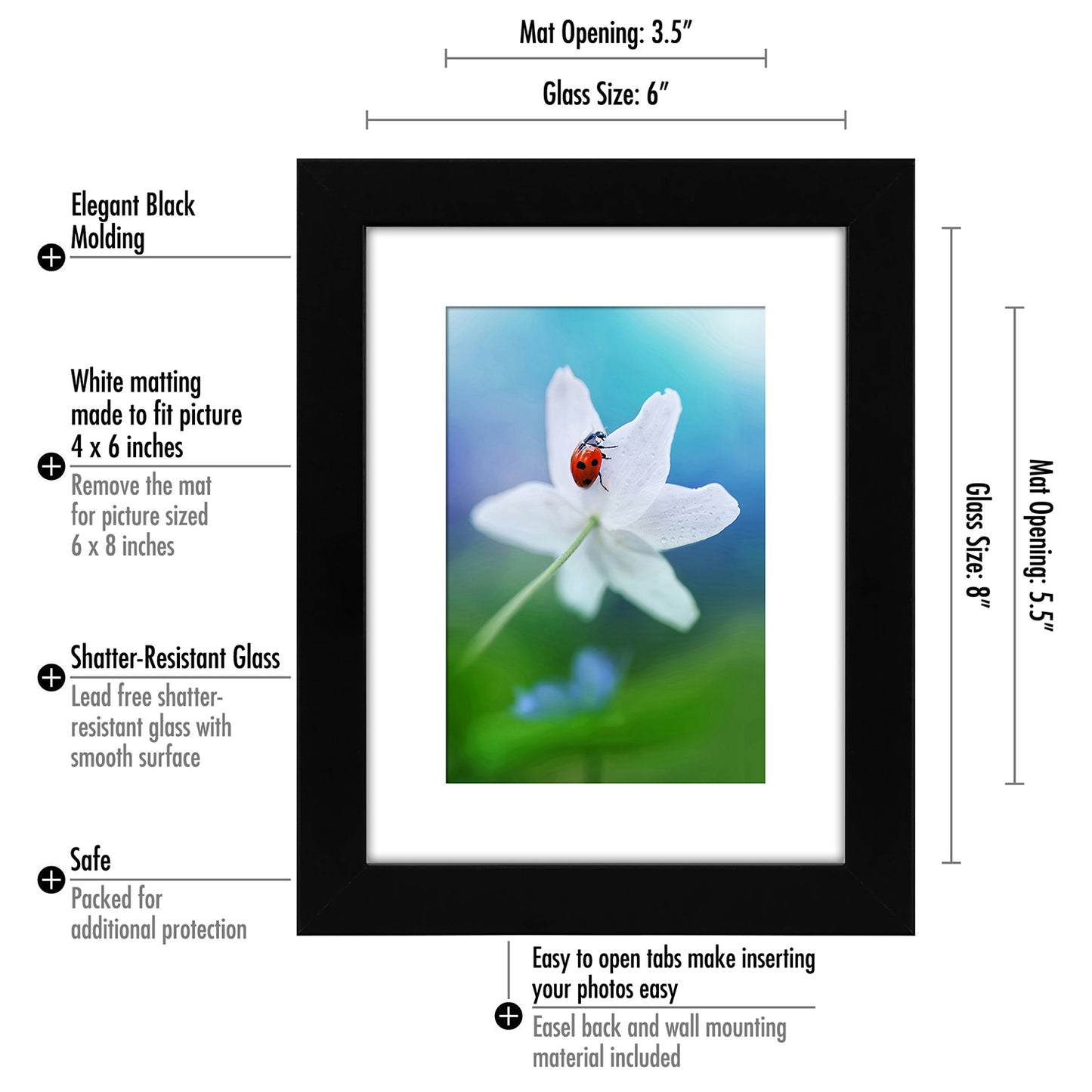 Set of 2 - Picture Frame with Mat - Engineered Wood Photo Frame with Shatter-Resistant Glass