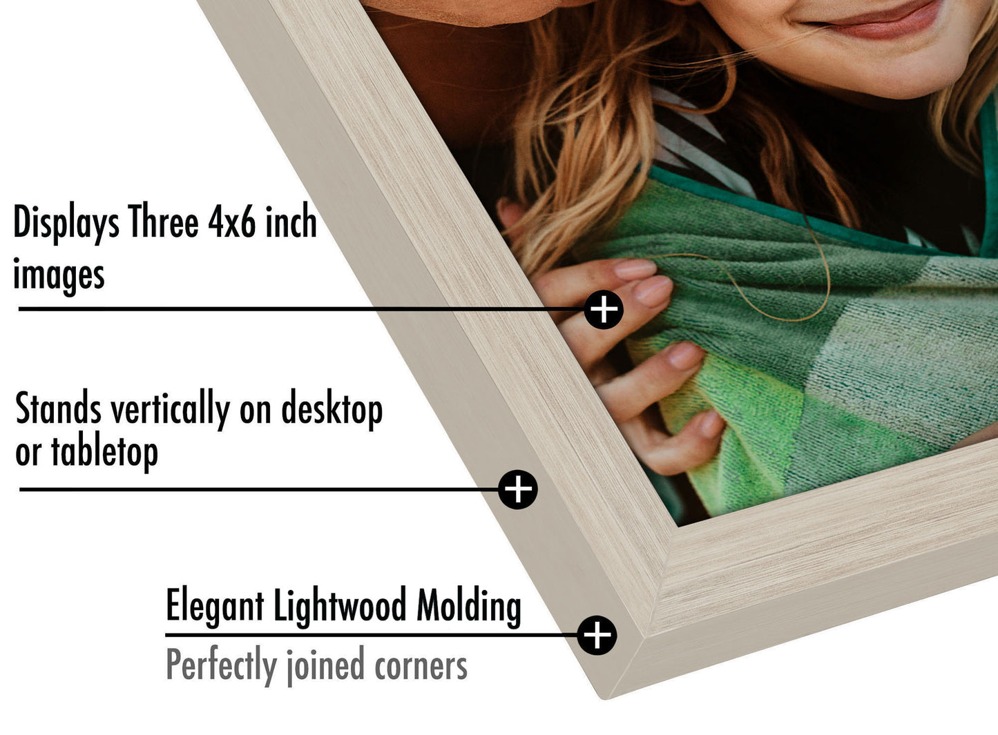 Hinged 3 Photo Picture Frame - Tri Folding Picture Frame For Desk - Displays 3 Photos with Shatter-Resistant Glass Covers