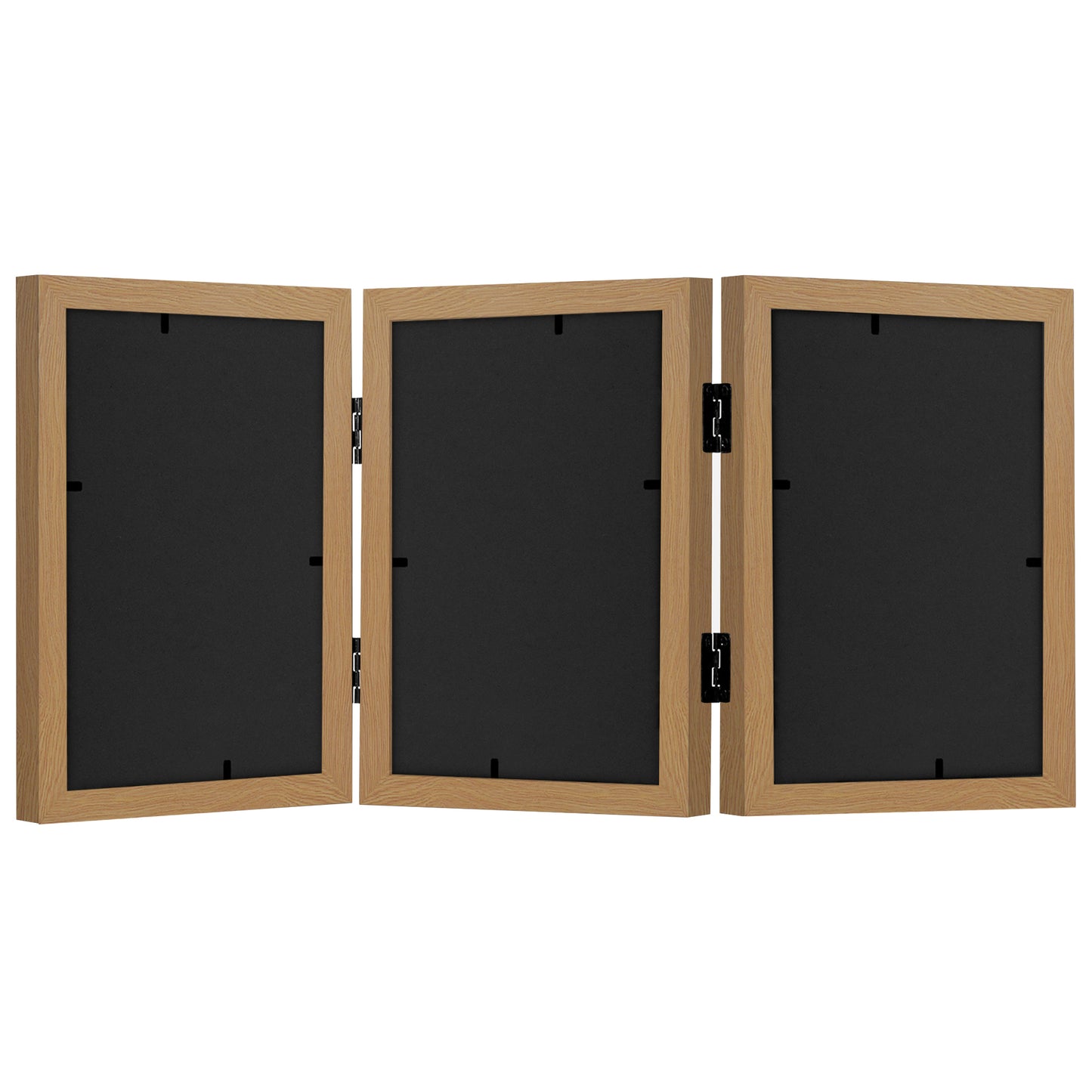 Hinged 3 Photo Picture Frame - Tri Folding Picture Frame For Desk - Displays 3 Photos with Shatter-Resistant Glass Covers