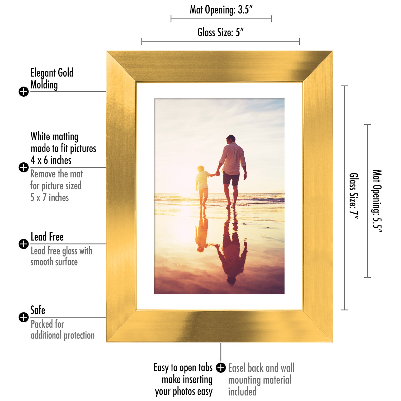 2 Pack - Tabletop Frames - Display Photos 4x6 with Mats and 5x7 Without Mats - Glass Fronts - Easel Stands - Picture Frame - Americanflat