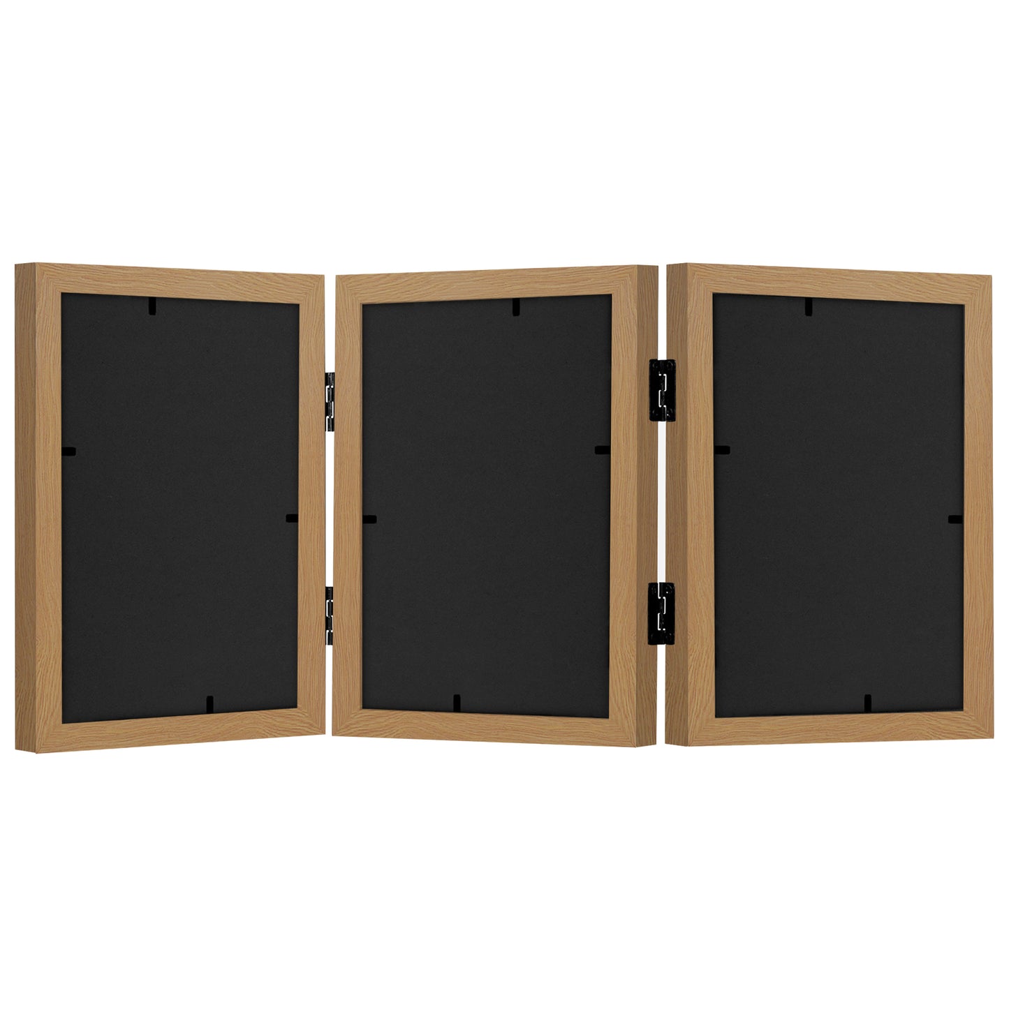 Hinged 3 Photo Picture Frame - Tri Folding Picture Frame For Desk - Displays 3 Photos with Shatter-Resistant Glass Covers