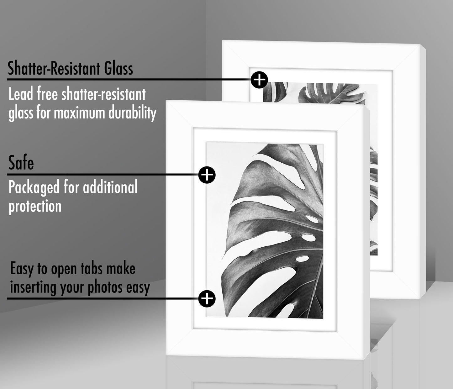 Set of 2 - Picture Frame with Mat - Engineered Wood Photo Frame with Shatter-Resistant Glass