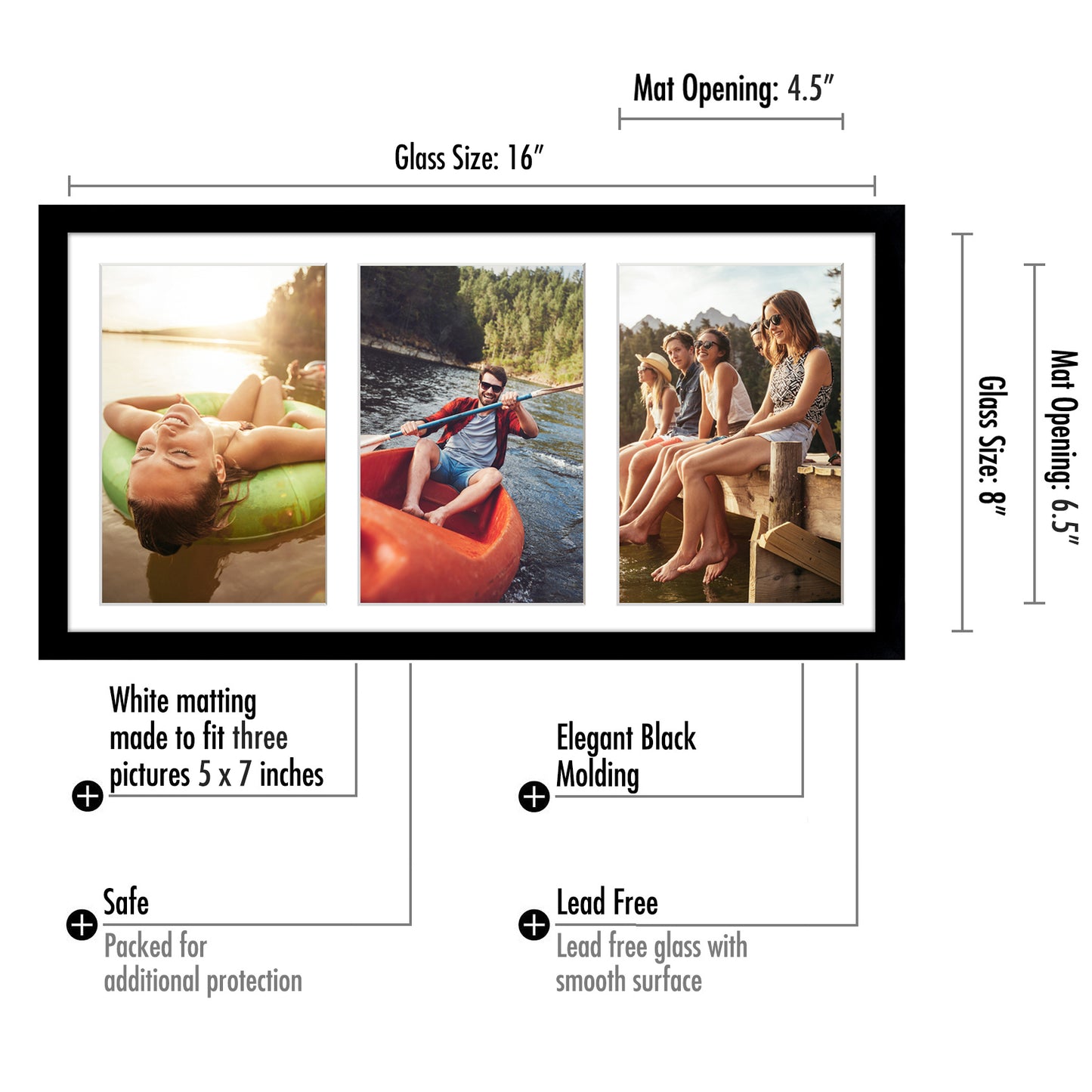 Collage Picture Frame for Three 5x7 Photos | Signature Collection