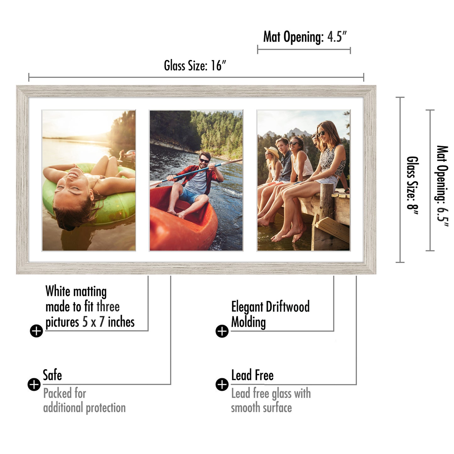 Collage Picture Frame for Three 5x7 Photos | Signature Collection
