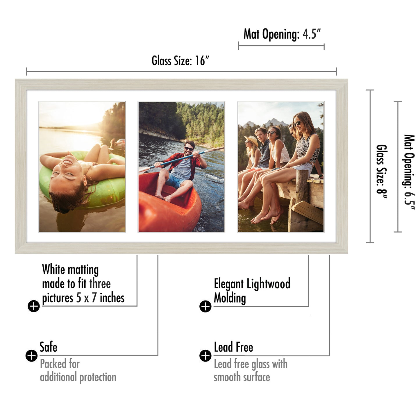 Collage Picture Frame for Three 5x7 Photos | Signature Collection