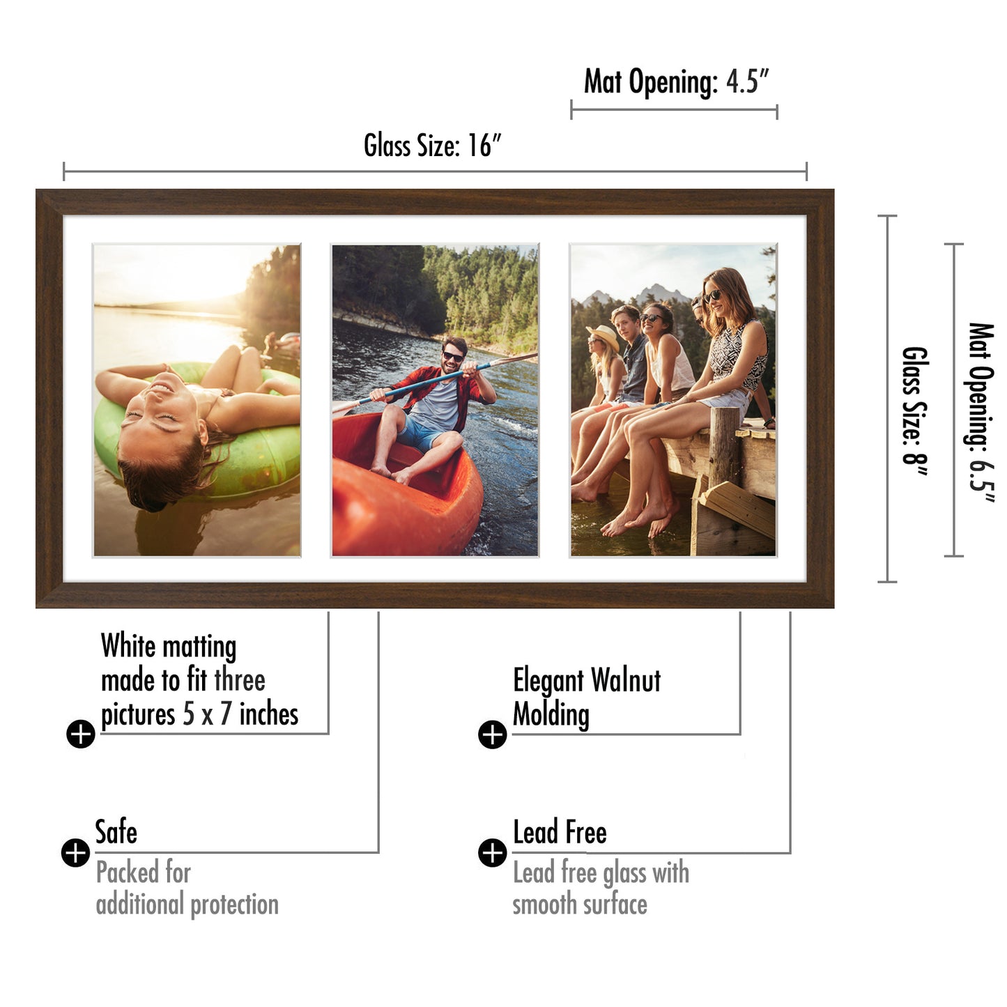 Collage Picture Frame for Three 5x7 Photos | Signature Collection
