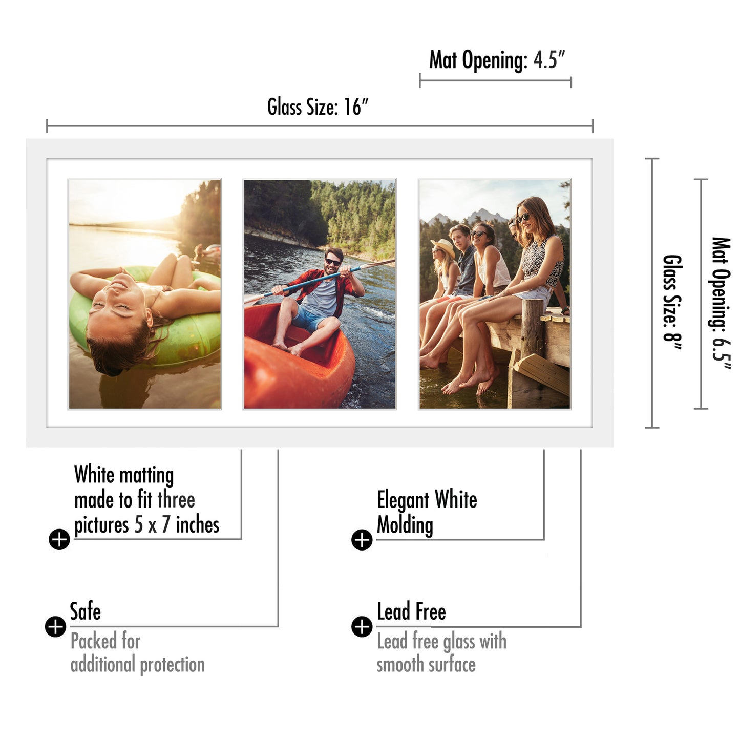 Collage Picture Frame for Three 5x7 Photos | Signature Collection