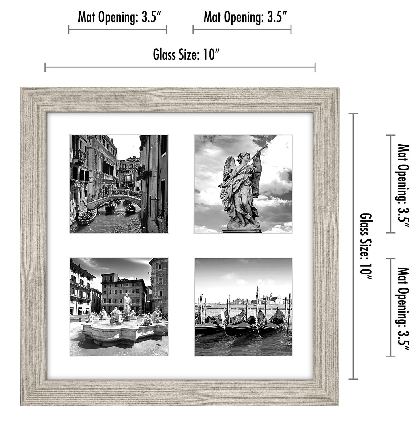 4-Photo Collage Picture Frame for 4x6 or 4x4 | Choose Size and Color