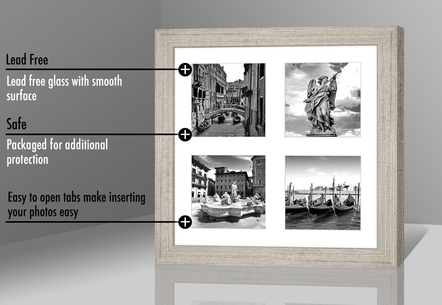 4-Photo Collage Picture Frame for 4x6 or 4x4 | Choose Size and Color