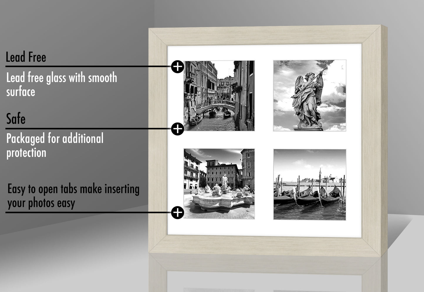 4-Photo Collage Picture Frame for 4x6 or 4x4 | Choose Size and Color