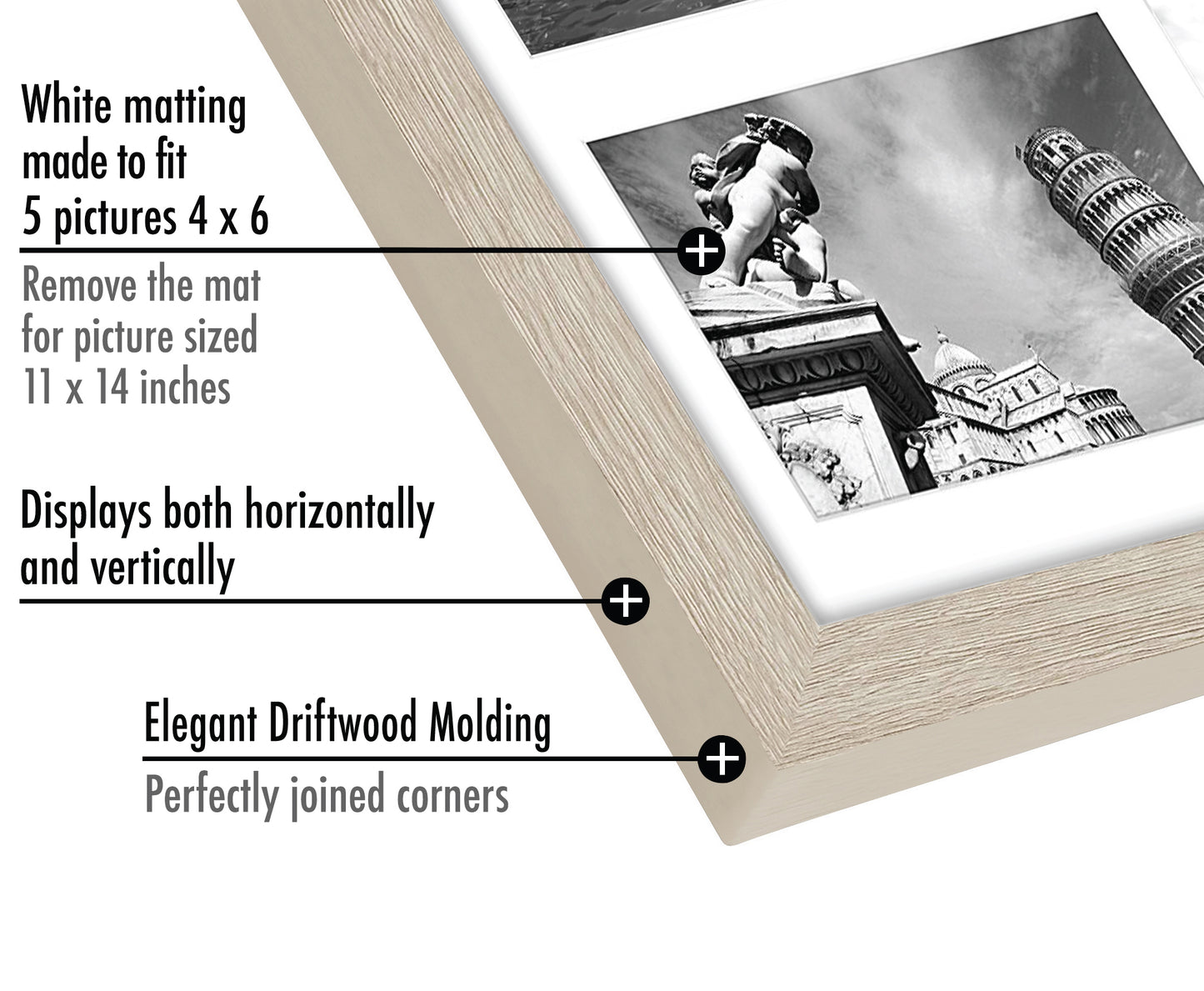 Americanflat Picture Frame | Collage | Five 4x6 Openings with Classic Molding | Signature Collection