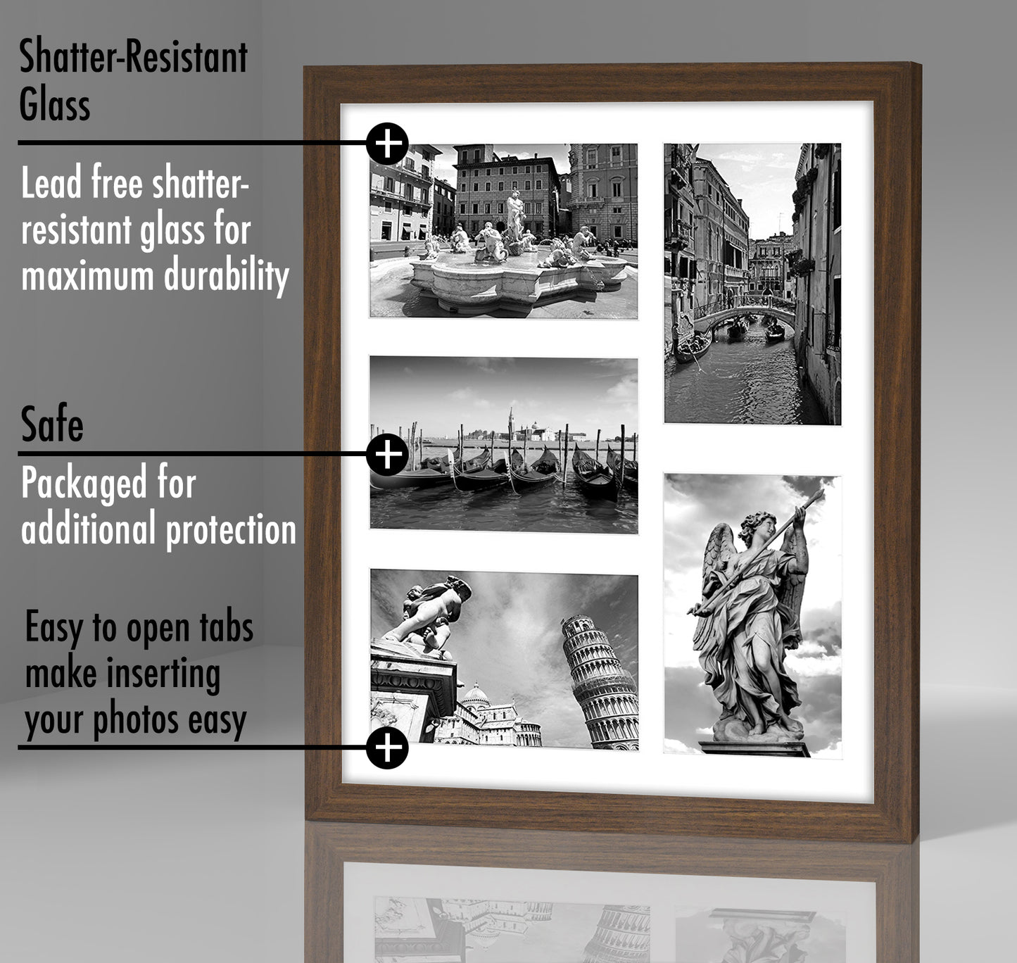 5-Photo Collage Picture Frame for 4x6 | Choose Size and Color