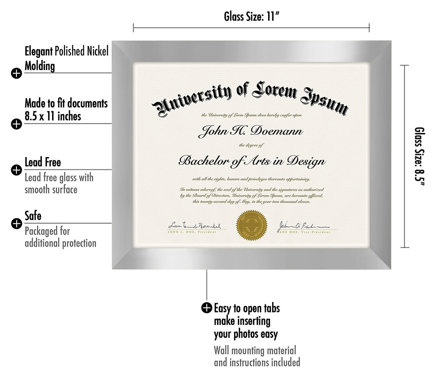 8.5x11 Diploma Frame | Choose Your Color