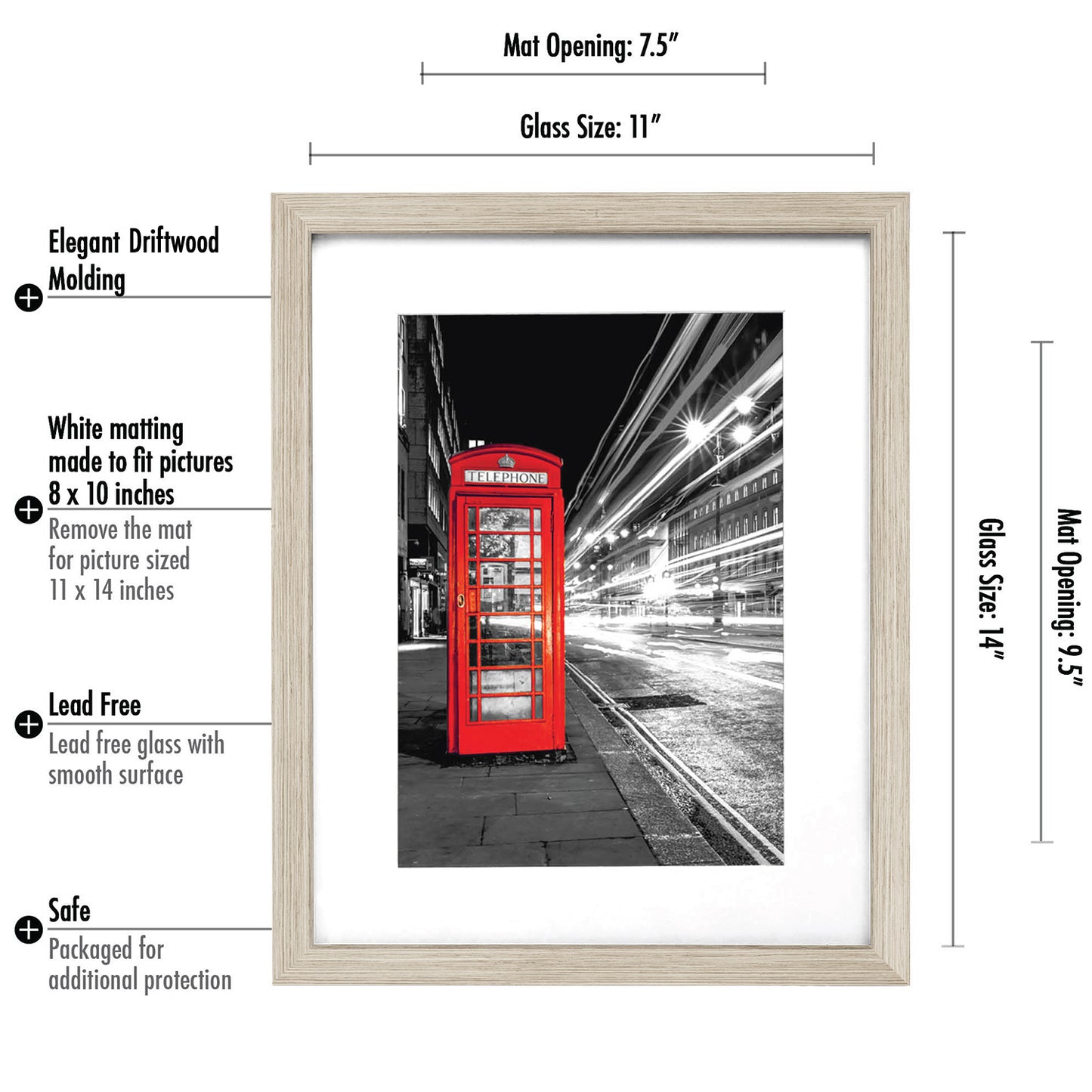 Set of 2 - Picture Frame with Mat - Engineered Wood Photo Frame with Shatter-Resistant Glass