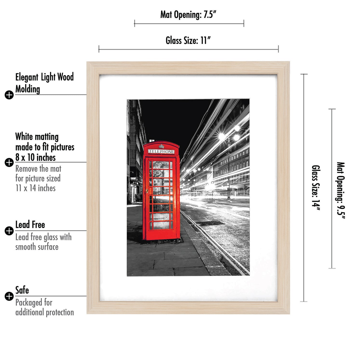 Set of 2 - Picture Frame with Mat - Engineered Wood Photo Frame with Shatter-Resistant Glass