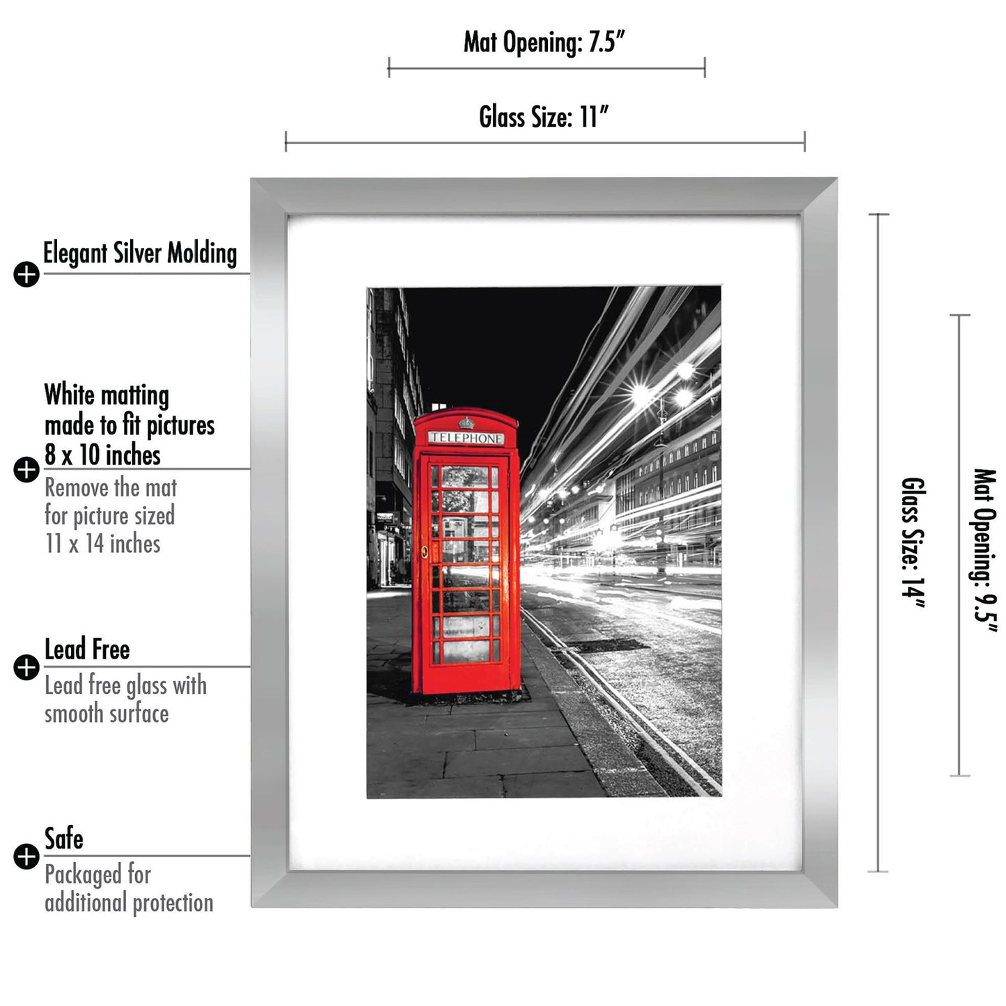 Set of 2 - Picture Frame with Mat - Engineered Wood Photo Frame with Shatter-Resistant Glass