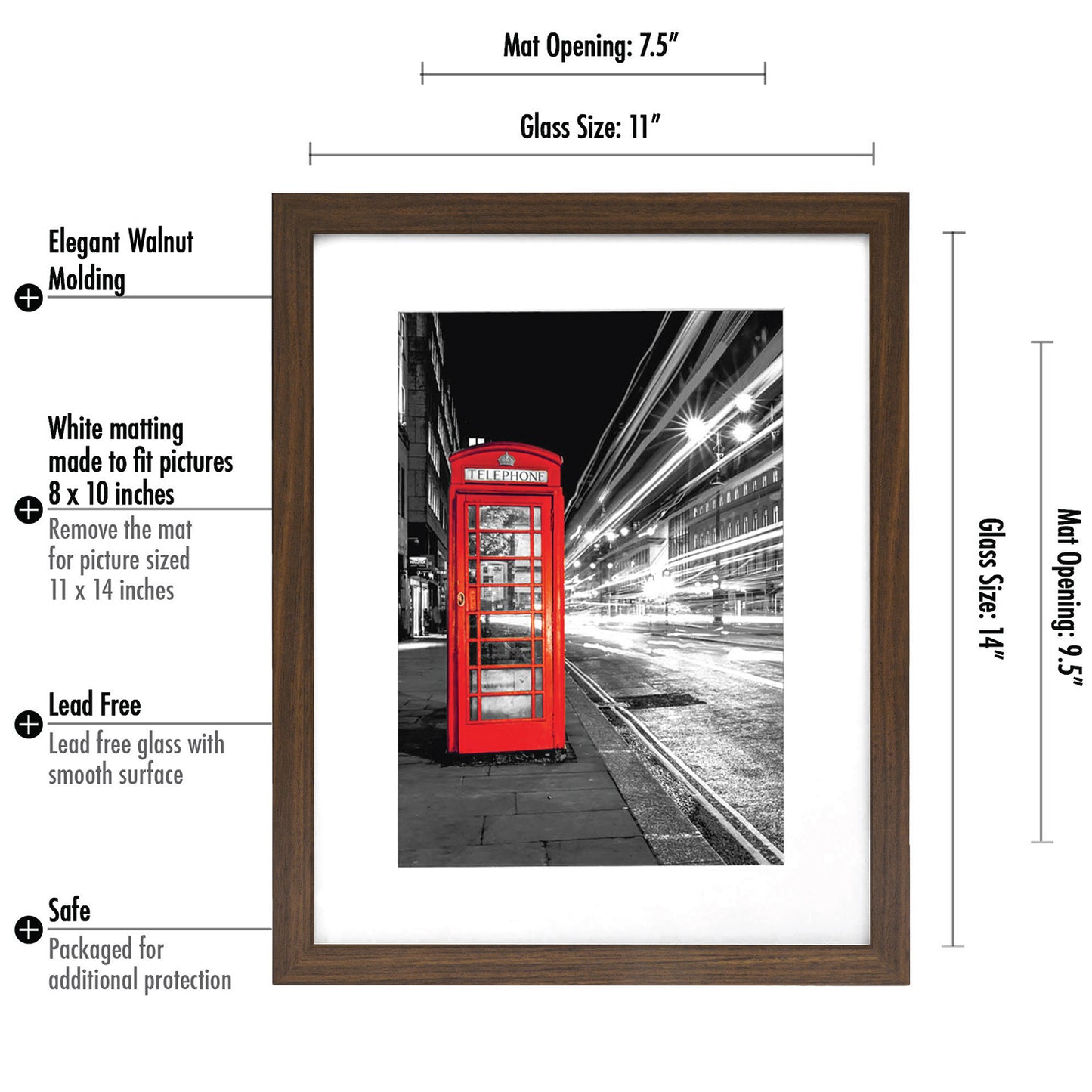 Set of 2 - Picture Frame with Mat - Engineered Wood Photo Frame with Shatter-Resistant Glass